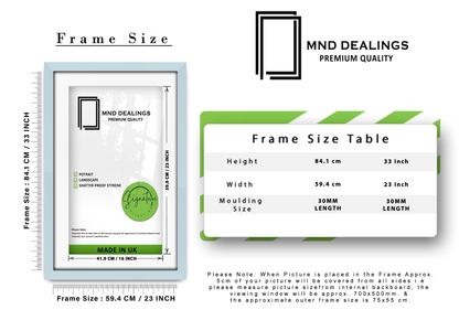 A1 ( 59.40 x 84.10 cm ) / 33 x 23 Inch with A2-(41.90 x 59.40 cm) White Mount Frames - MDF